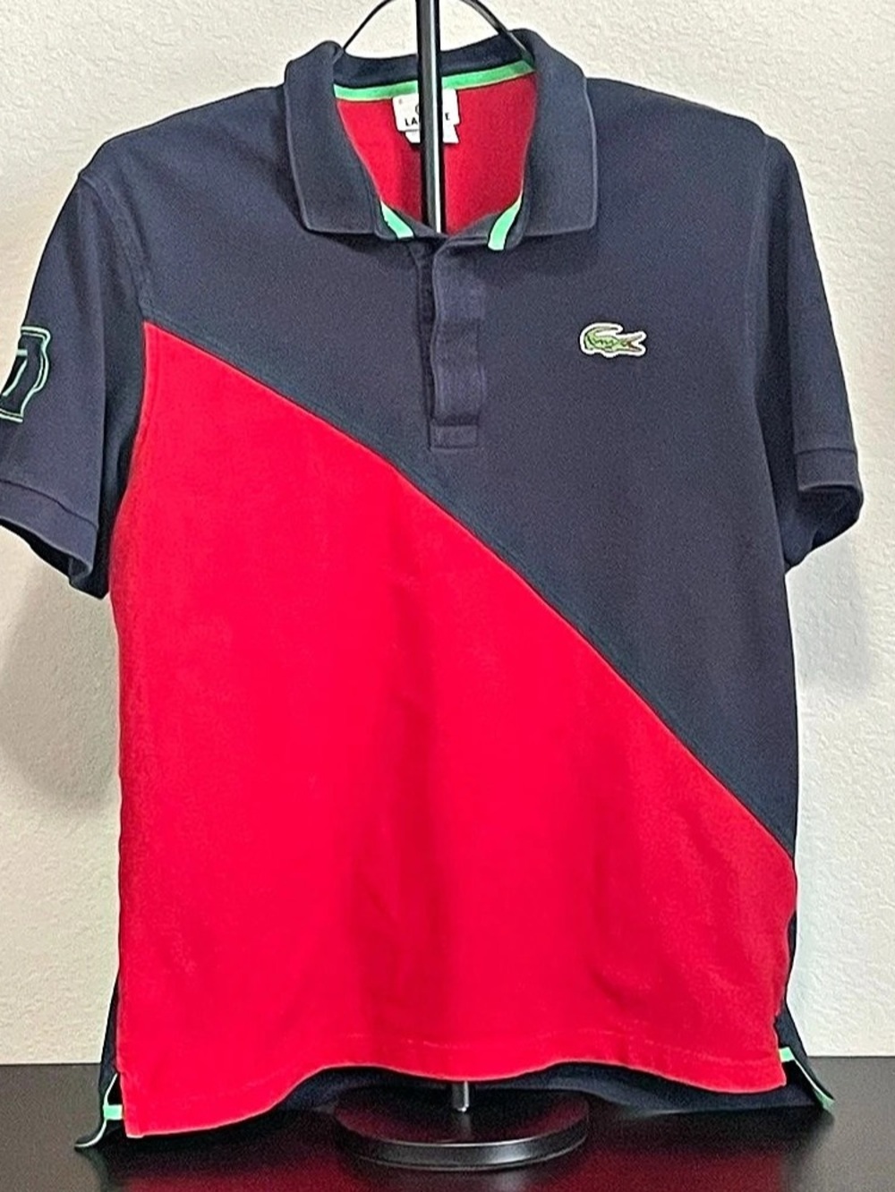 Lacoste Sport Mens Size 6 Color Block Pique Polo Shirt Navy Red Green Croc Prepp